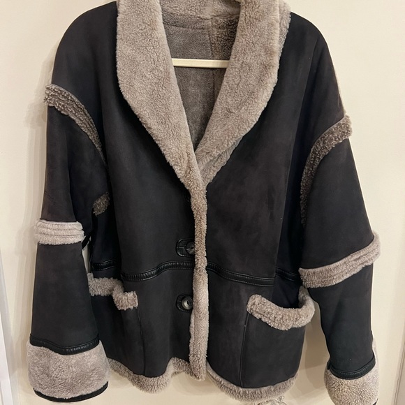 Shearling & Leather Reversible Bomber Jacket